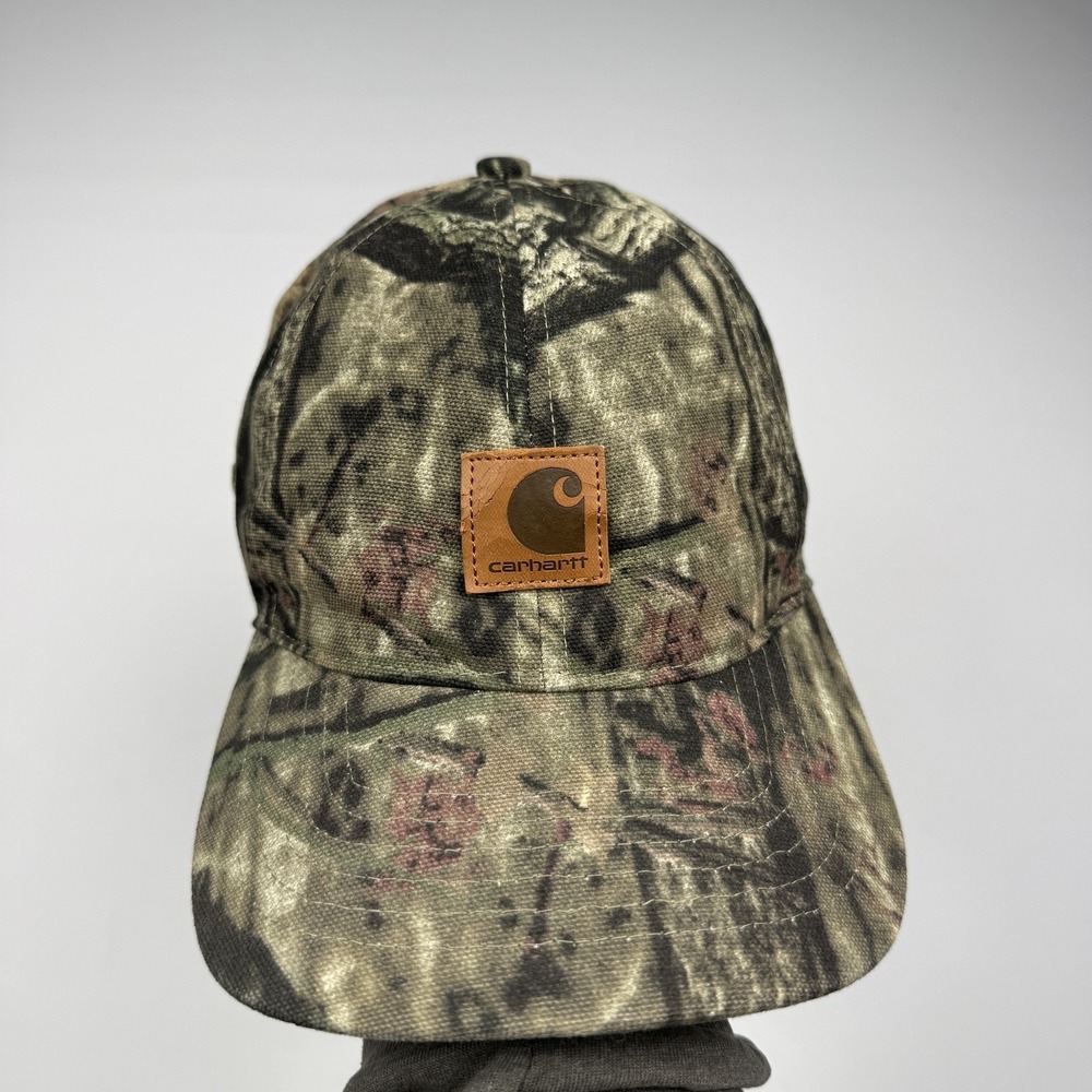 Carhartt Hat Cap Strap Back One Size Green Camo Canvas Patch Logo Mens Hunting
